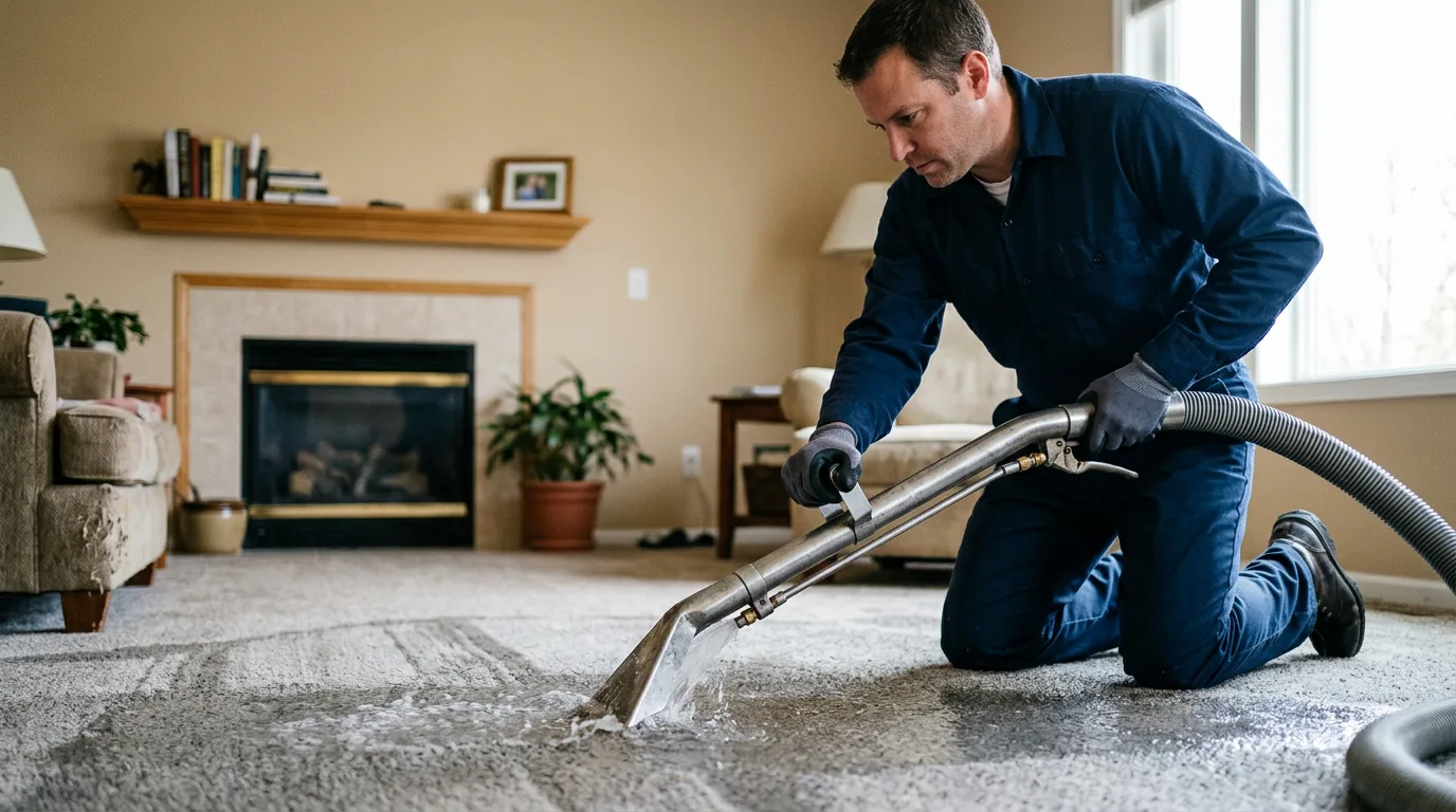 Water damage restoration technician working near Burlingame, KS